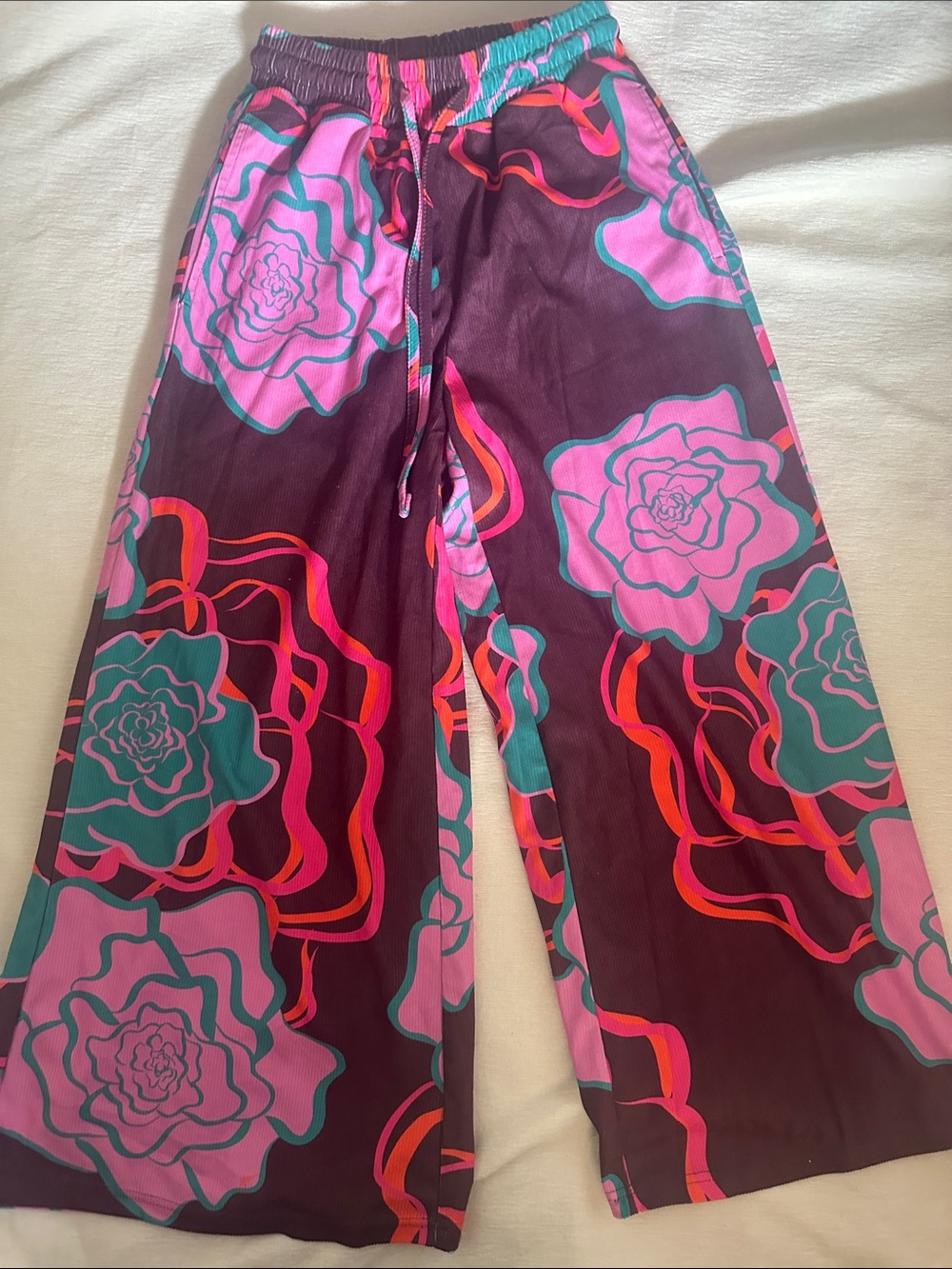 Kids Wide-Leg Floral Lounge Pants - Plum Pink & Teal